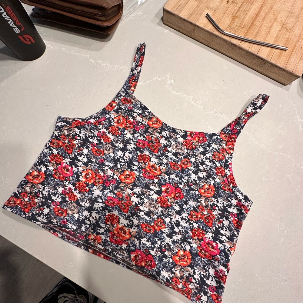 Aeropostale Floral Crop Top - Red and Pink